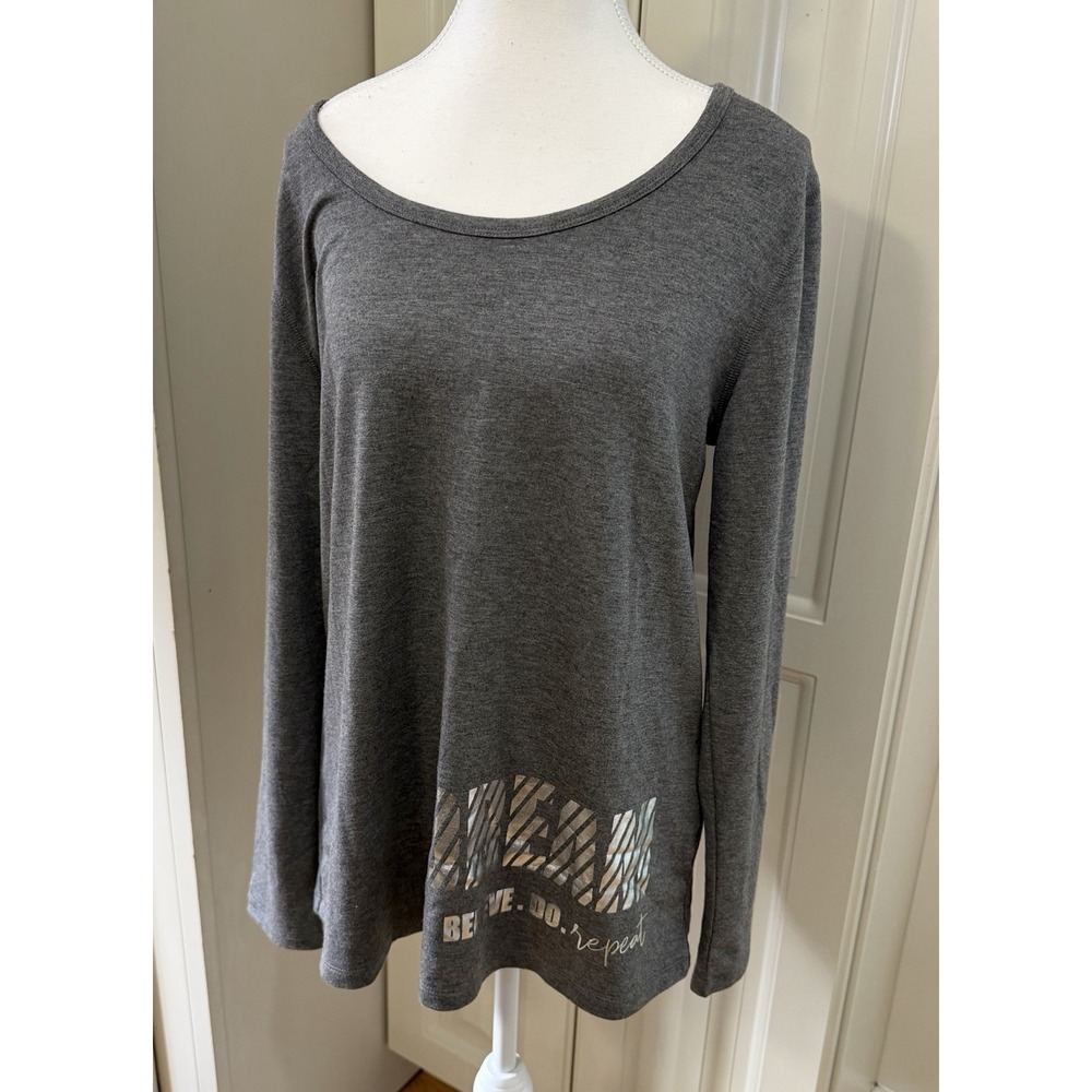 Live Well Active Womens Gray Dream Believe Graphic Top Size L NWT Soft Tee
